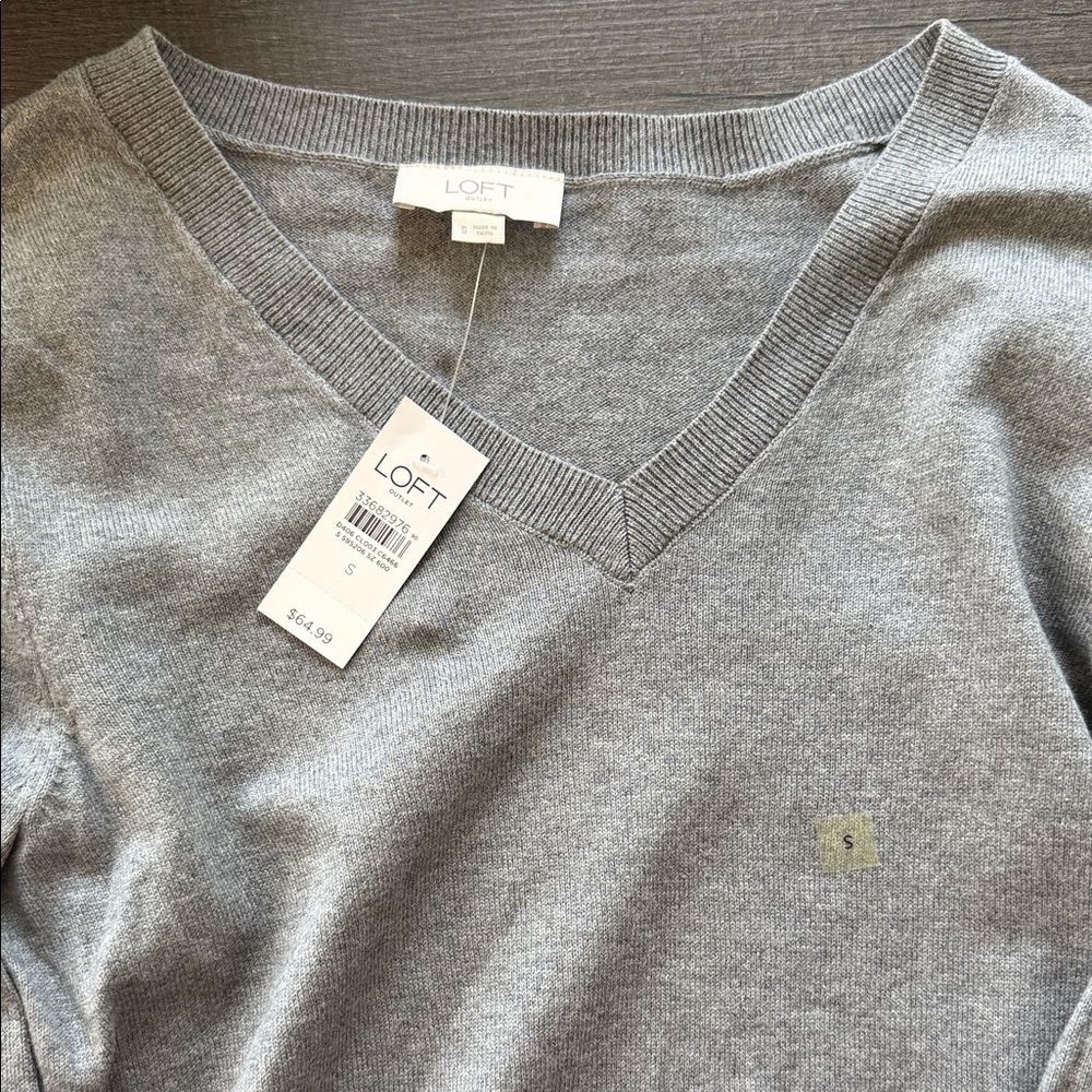 LOFT Heather Gray V-Neck Sweater